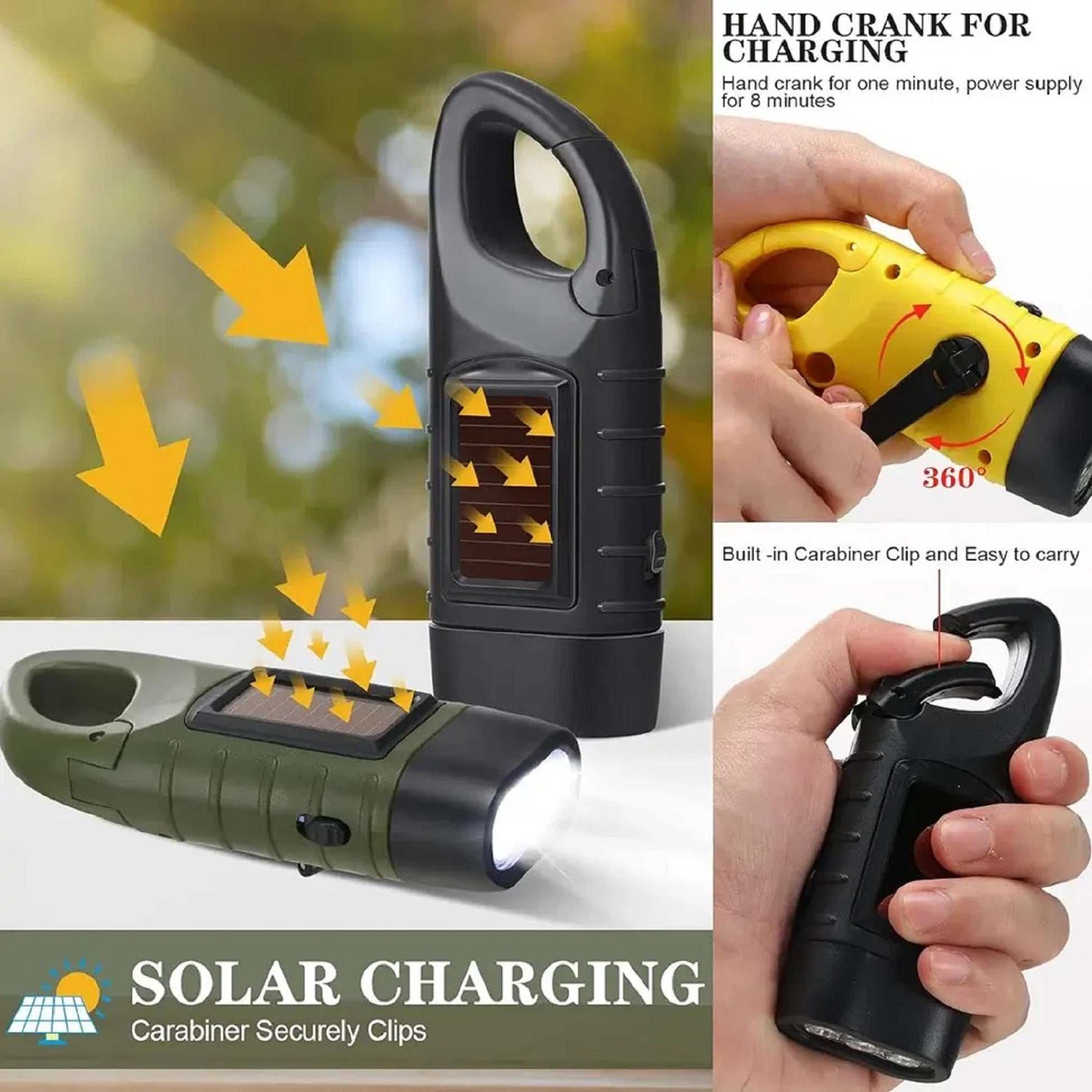 Hand Crank Solar Powered Flashlight